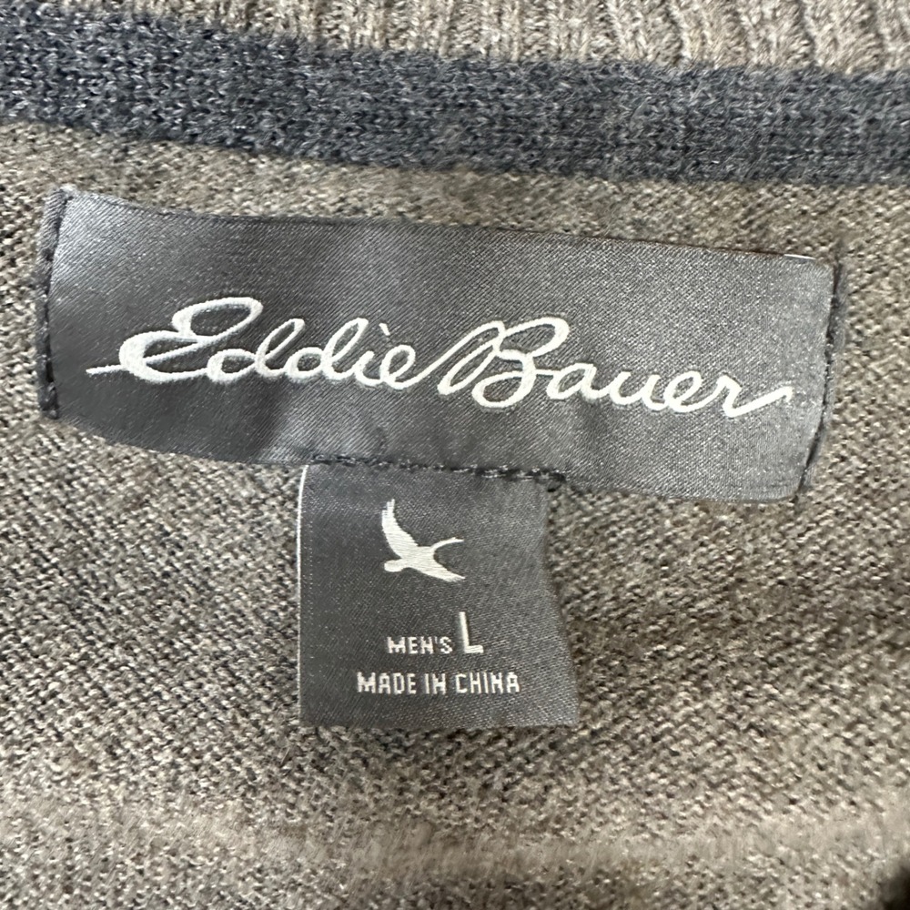 Eddie Bauer V Neck Sweater Mens L Brown Cotton Merino Wool Blend Pullover‎ - Picture 5 of 11